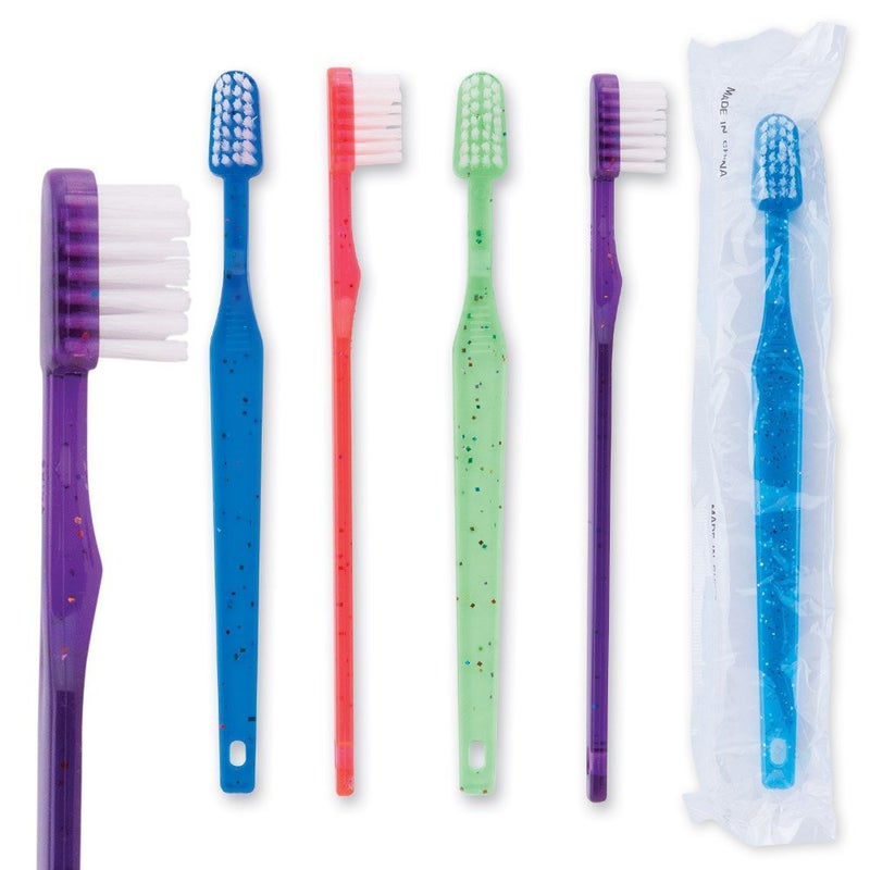 SmileMakers Toddler Sparkle Toothbrushes 144 Pack Soft Blue Green Purple Clear Manual - Image 1